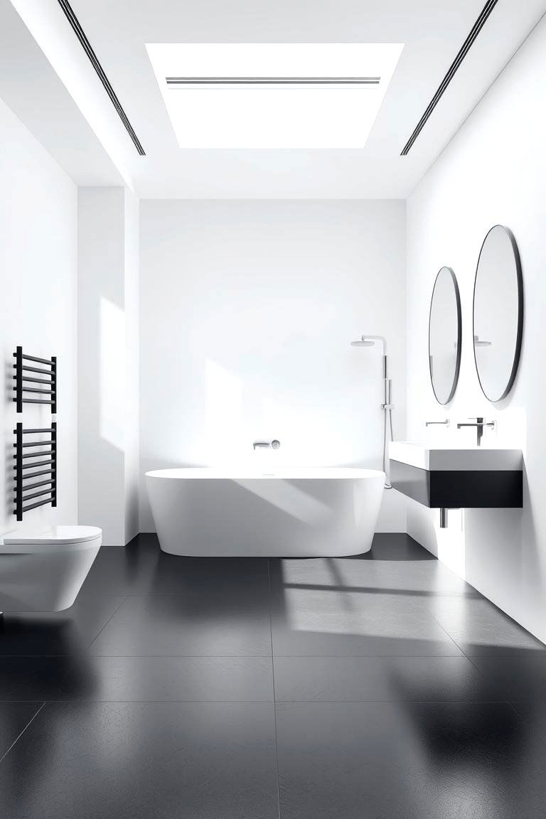 Minimalist Monochrome Magic - 24 Black Floor Bathroom With White Walls Ideas