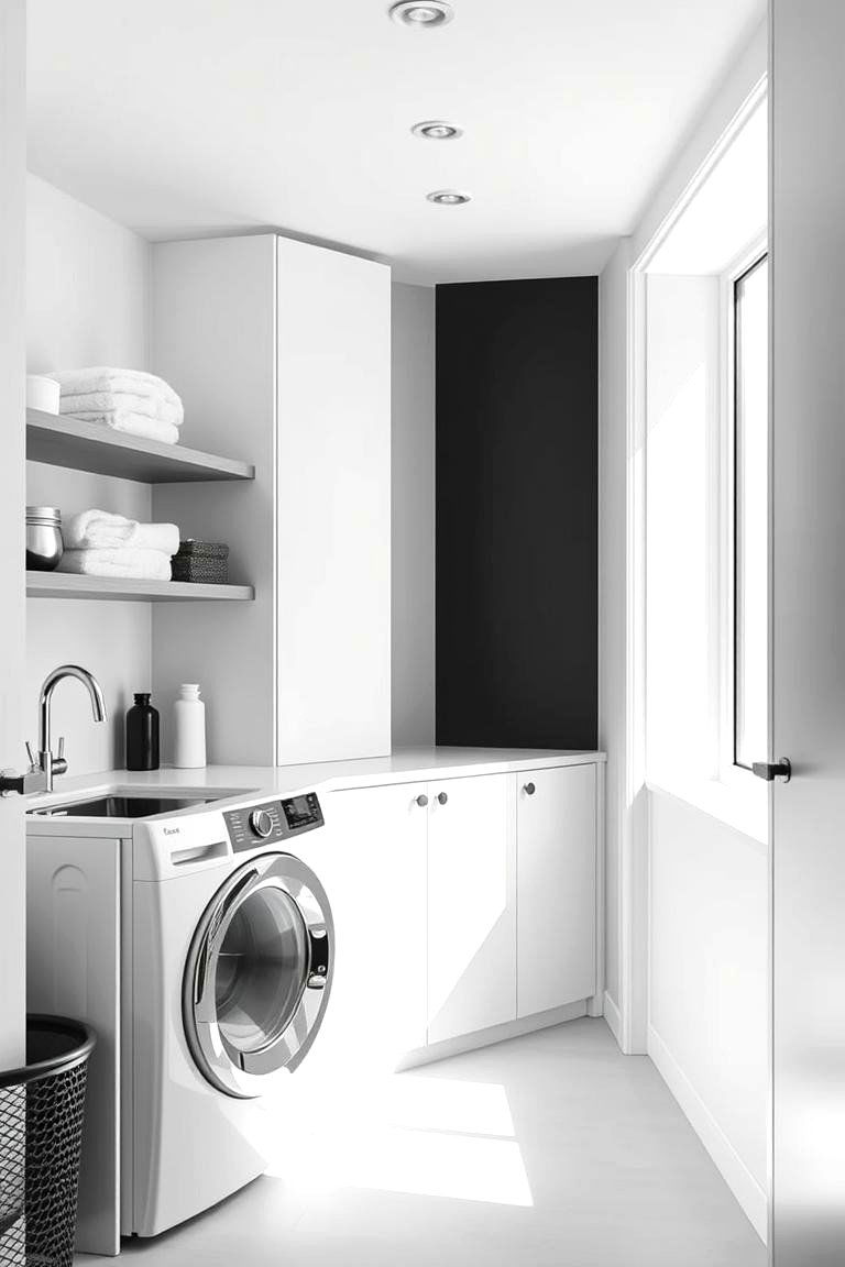 Minimalist Monochrome Magic - 24 Black and White Laundry Room Ideas