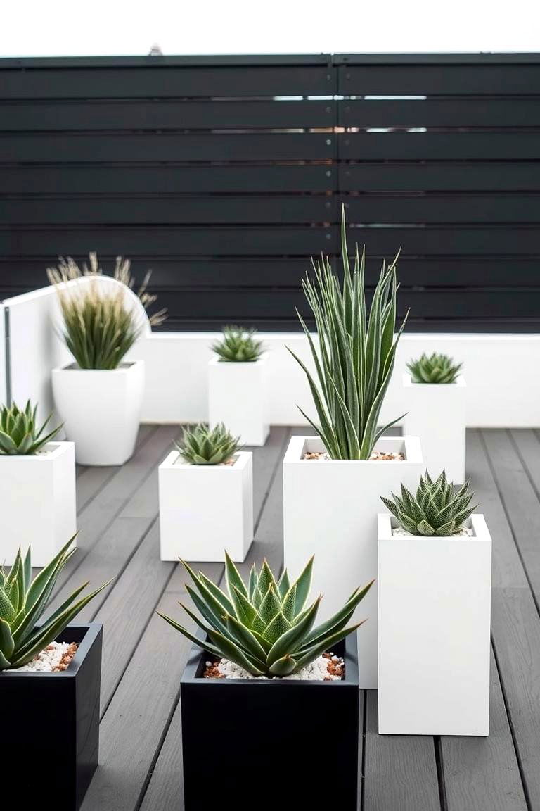 Minimalist Monochrome Plant Arrangements - 24 Deck Decorating Ideas With Plants