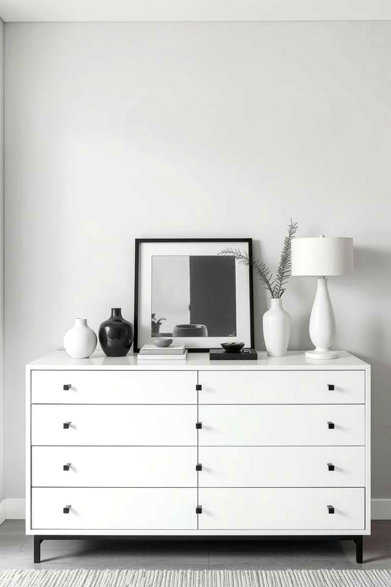 Minimalist Monochrome with Black and White Tones - 24 Dresser Decor Ideas