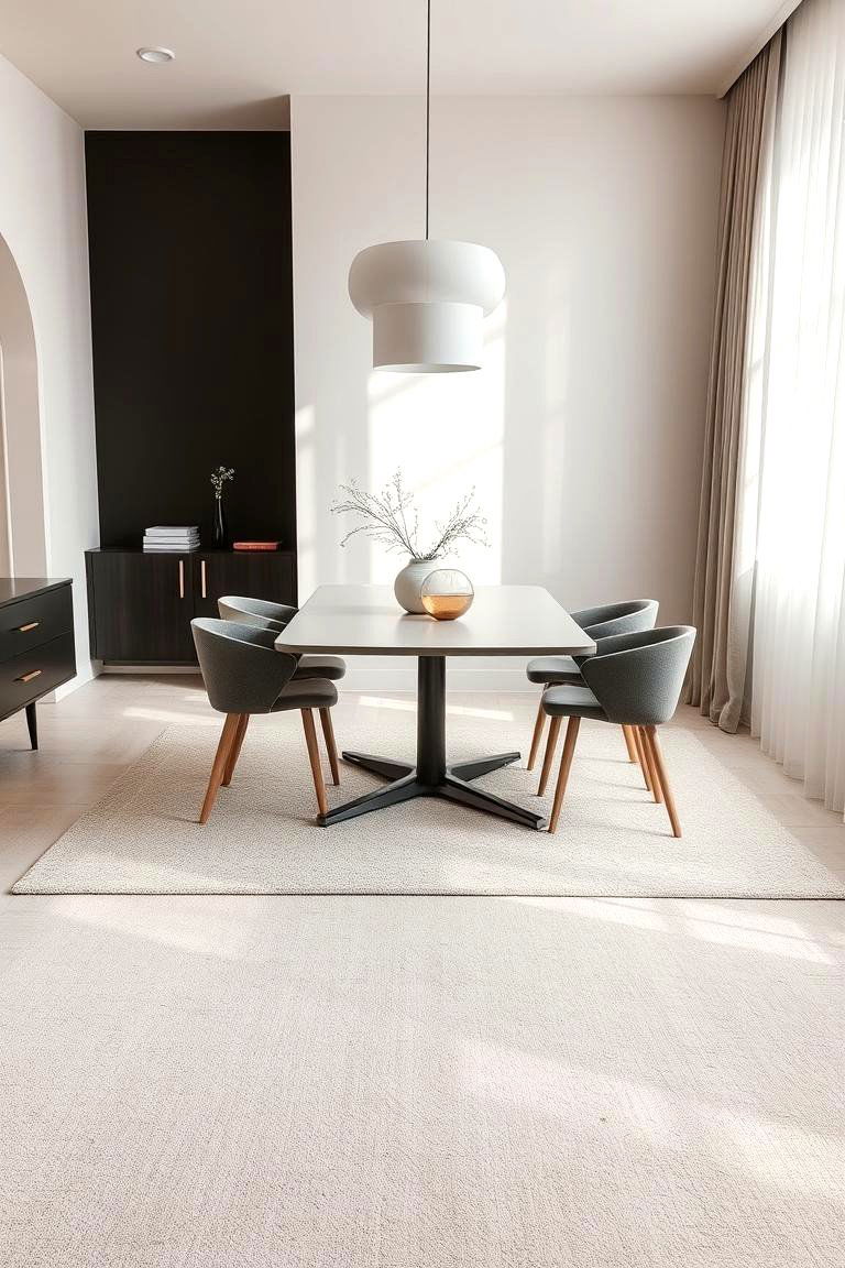 Minimalist Neutral Carpet - 24 Carpeted Dining Room Ideas