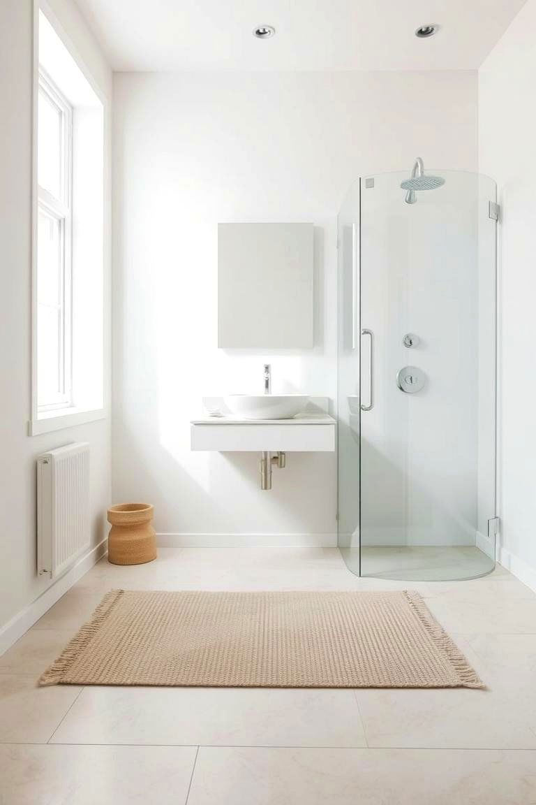 Minimalist Neutral Rugs for a Calm Clean Look - 24 Bathroom Rug Ideas