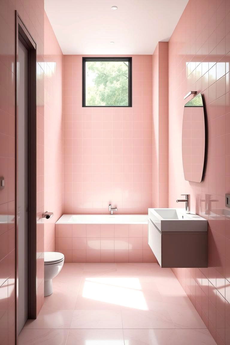Minimalist Pink Tile - 24 Pink Tile Bathroom Ideas