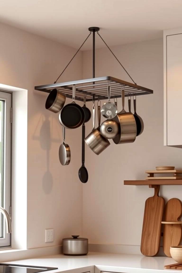 Minimalist Pot Rack - 24 Kitchen Corner Ideas