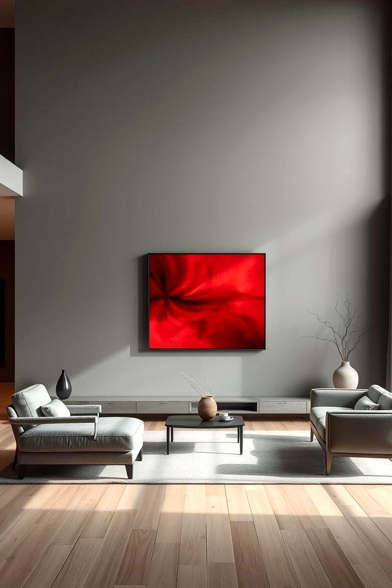 Minimalist Red Art Display - 24 Red and Grey Living Room Ideas