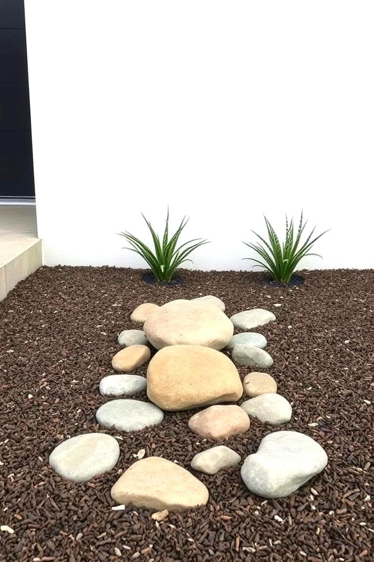 Minimalist Rock and Mulch Combination - 24 Front Yard Landscaping Ideas With Rocks and Mulch