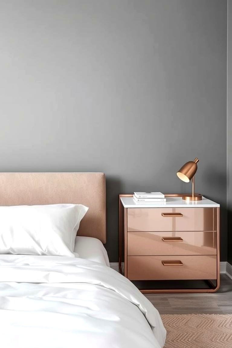 Minimalist Rose Gold Nightstands - 24 Rose Gold Bedroom Ideas