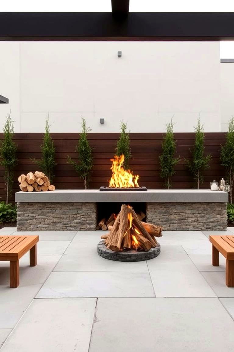Minimalist Rustic Fire Feature - 24 Rustic Outdoor Fireplace Ideas