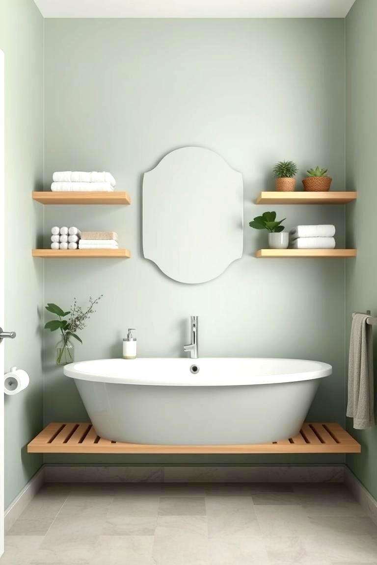 Minimalist Shelving Solutions - 24 Sage Green and Cream Bathroom Ideas