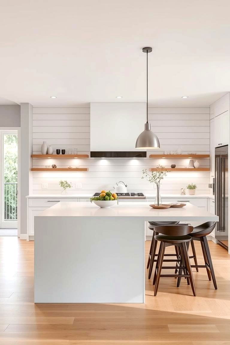 Minimalist Shiplap with Sleek Kitchen Island - 24 Kitchen Shiplap Ideas With Kitchen Island Ideas