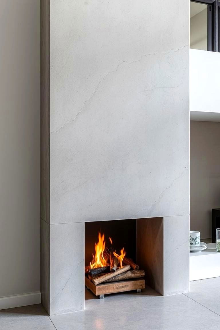 Minimalist Slab Concrete Fireplace - 24 Concrete Fireplace Ideas