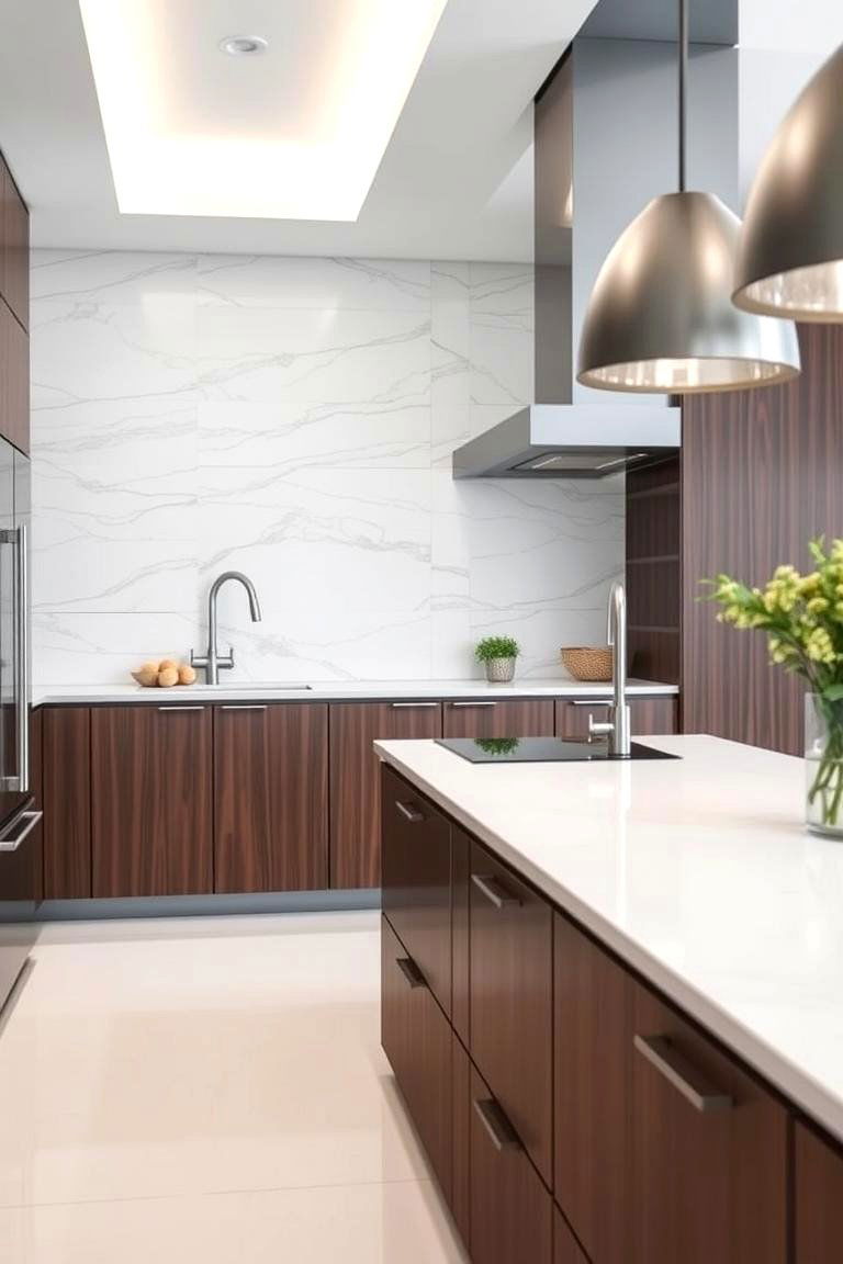 Minimalist Slab - 24 White Kitchen Backsplash Ideas