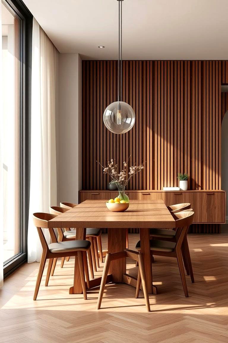 Minimalist Slatted Wood Design - 24 Dining Room Wall Paneling Ideas