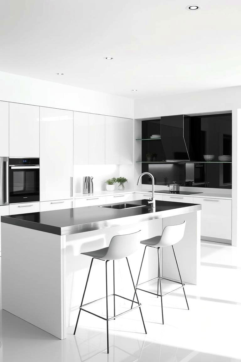 Minimalist Sleekness with Stainless Steel - 24 white kitchen ideas with black island