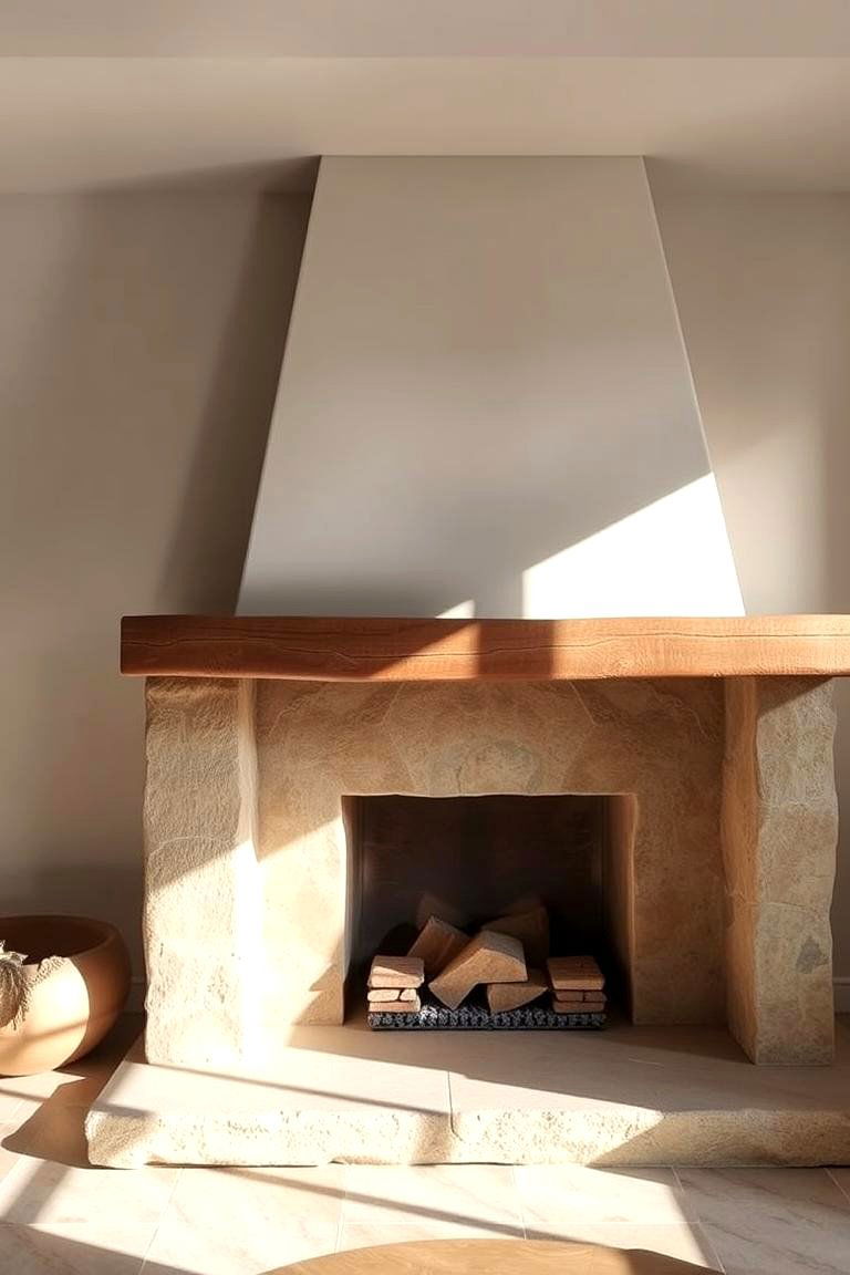 Minimalist Spanish Fireplace with Natural Stone - 24 Spanish Style Fireplace Ideas