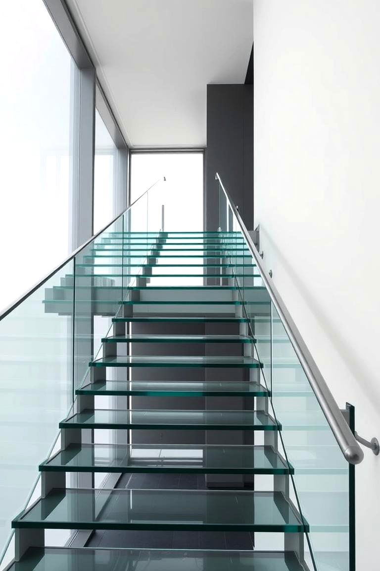 Minimalist Staircase Glass Balconies - 24 Glass Balcony Design Ideas