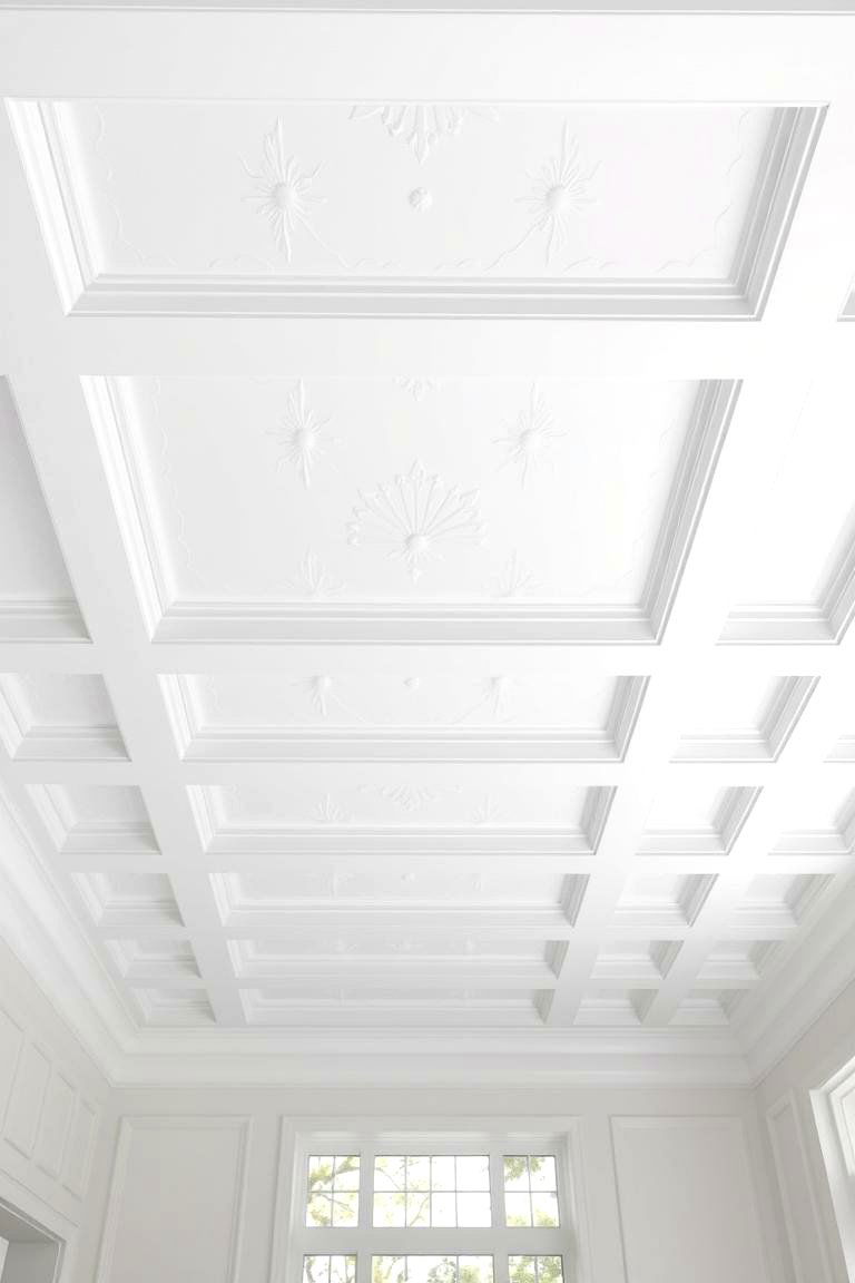 Minimalist White Coffered Ceiling with Subtle Texture - 24 Coffered Ceiling Ideas