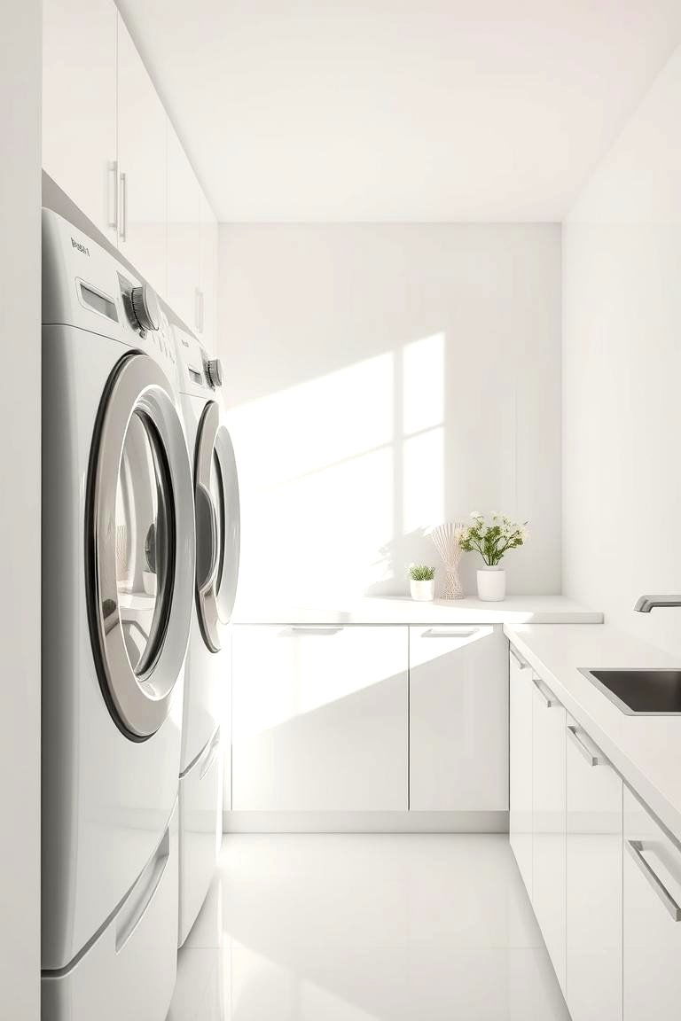 Minimalist White Gloss - 24 Laundry Room Backsplash Ideas
