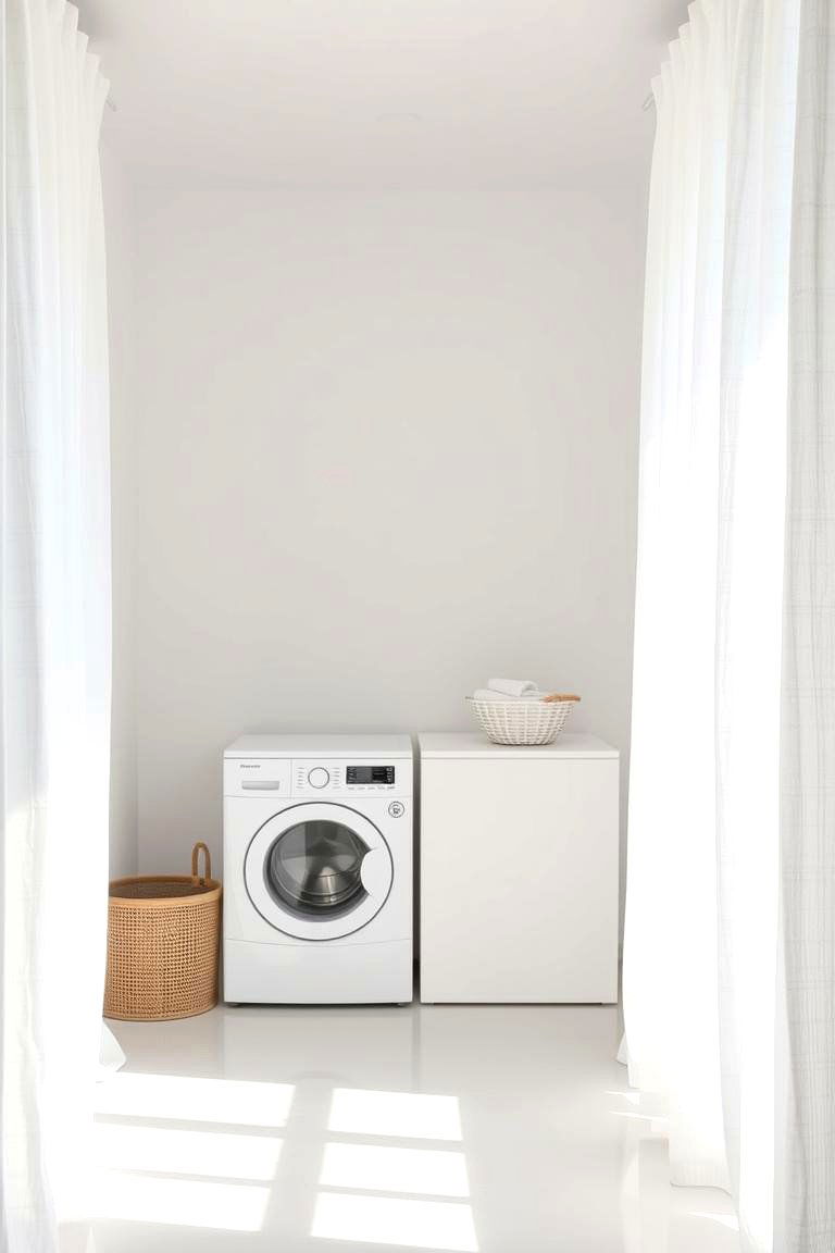 Minimalist White Linen Curtains - 24 Laundry Room Curtain Ideas