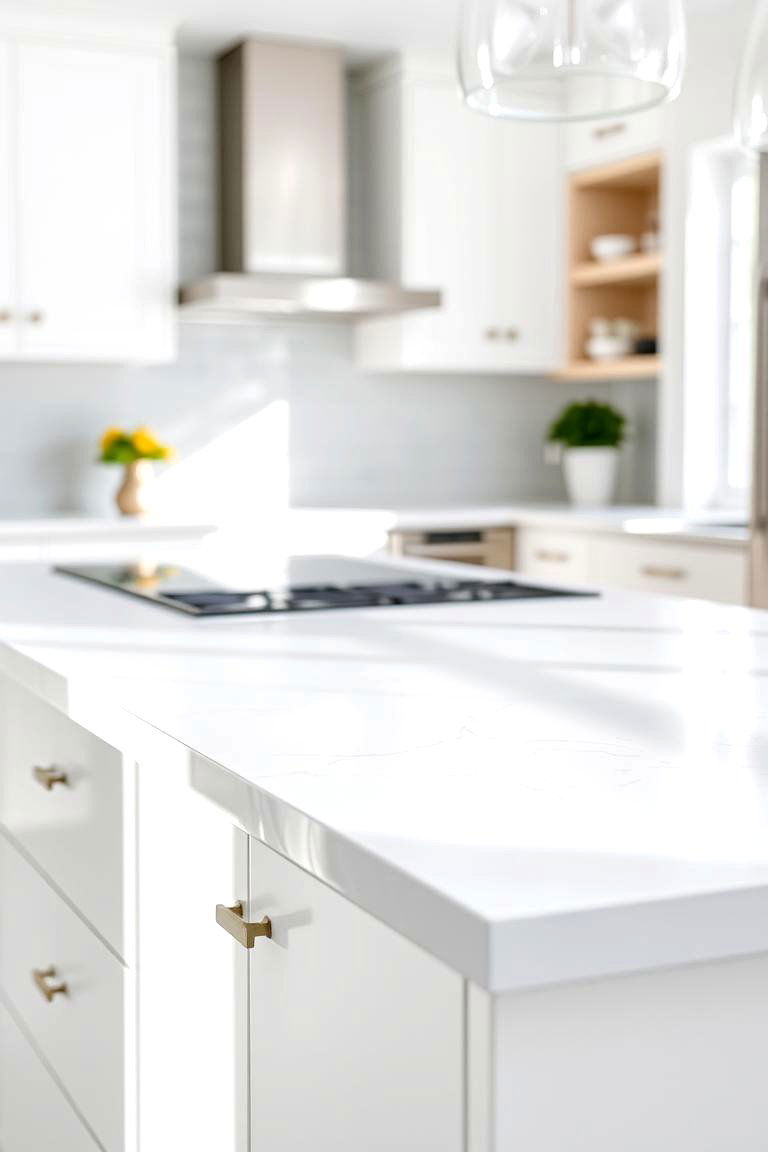 Minimalist White Quartz - 24 Kitchen Countertop Ideas