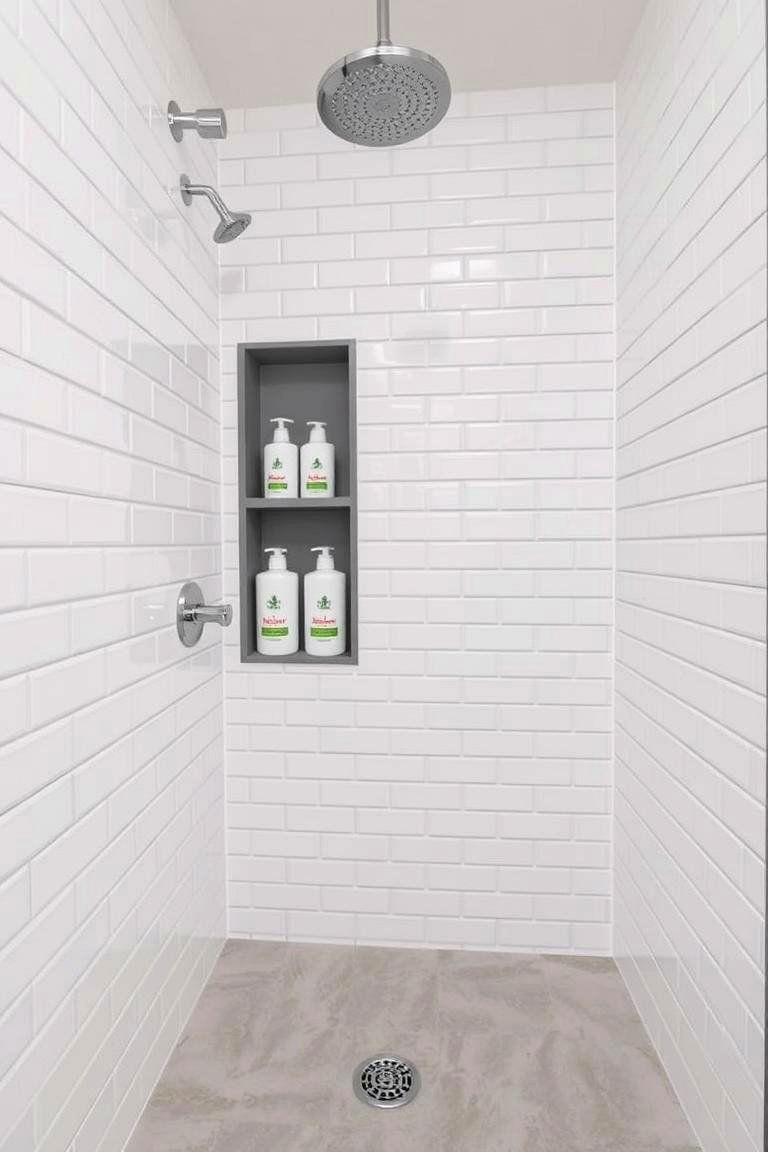 Minimalist White Shower with Grey Accents - 24 Grey and White Bathroom Ideas