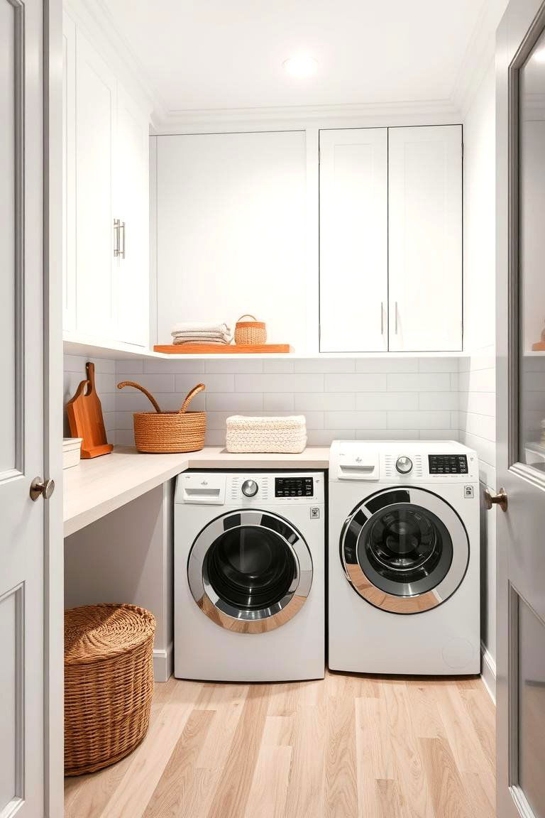 Minimalist White and Wood Fusion - 24 Garage Laundry Room Ideas
