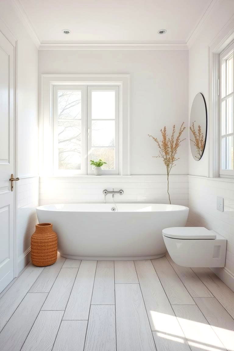 Minimalist Whitewashed Wood Charm - 24 Ideas for Wood Floors in Bathrooms