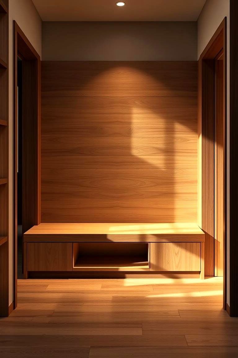 Minimalist Wooden Bench Entryway - 24 Scandinavian Entryway Ideas