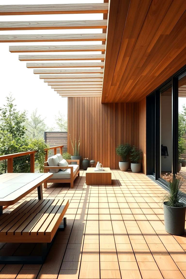 Minimalist Wooden Deck Escape - 24 Ground Level Deck Ideas