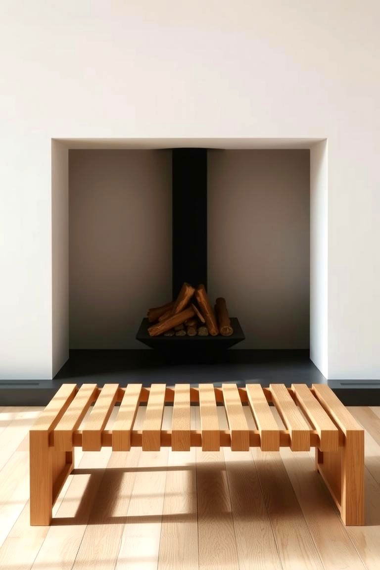 Minimalist Wooden Slat Bench - 24 Fireplace Bench Ideas