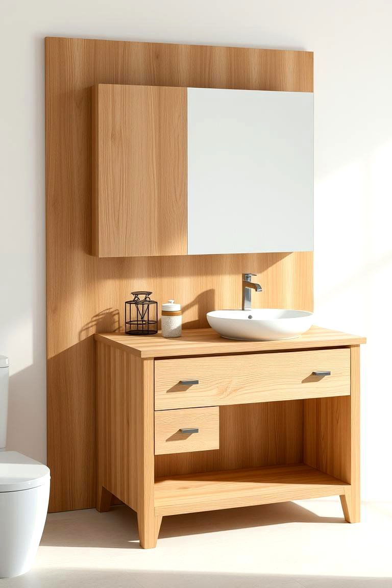 Minimalist Wooden Vanity - 24 Japandi Bathroom Ideas