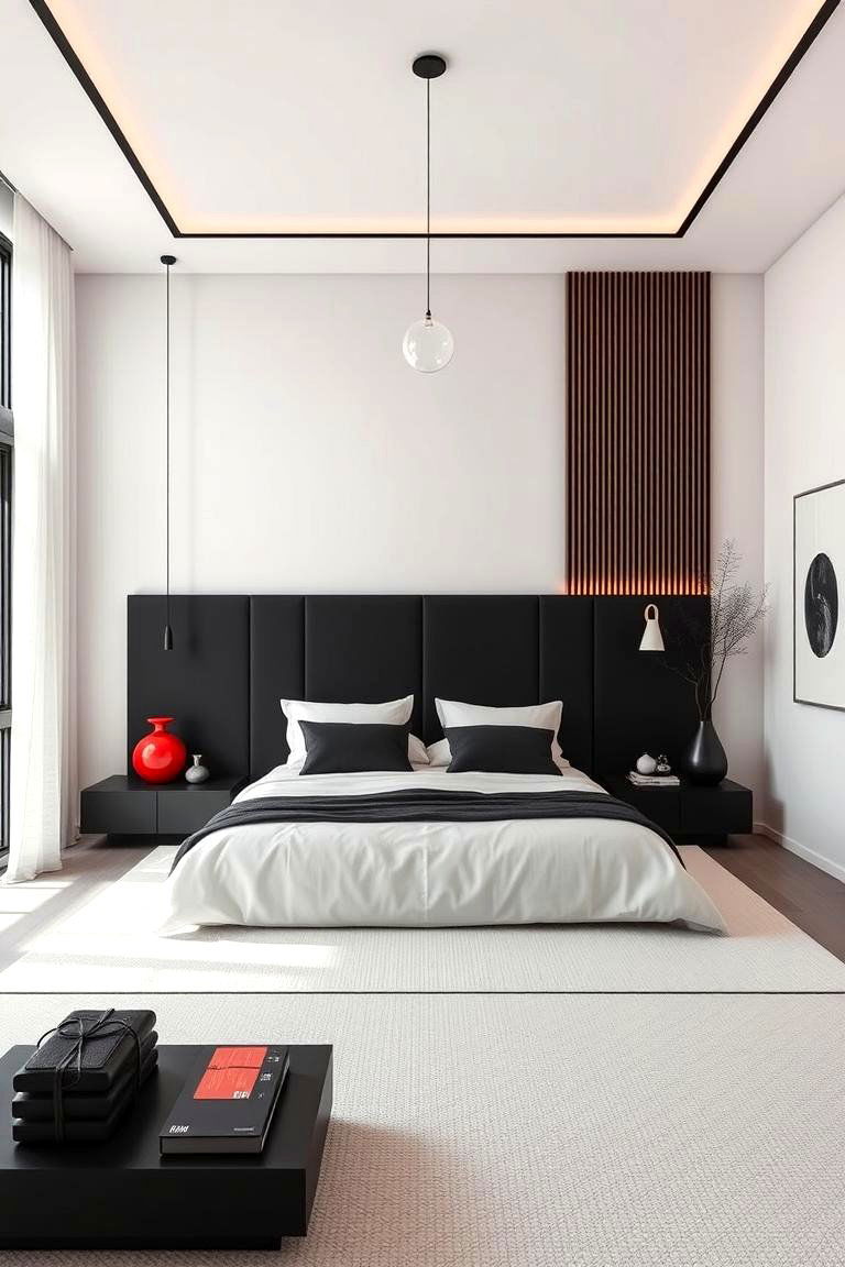 Minimalist Zen Escape - 24 red black and white bedroom ideas