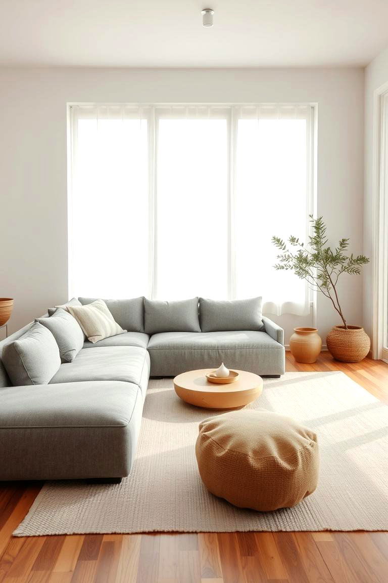 Minimalist Zen Grey Space - 24 Grey Sectional Living Room Ideas