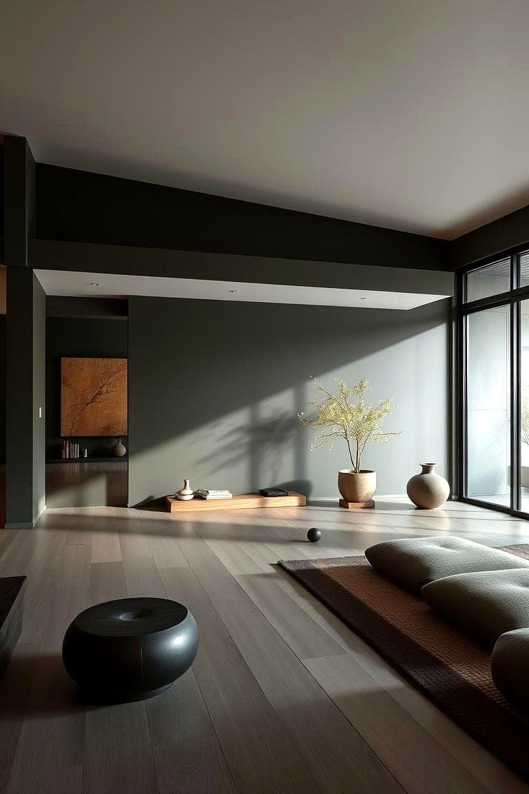 Minimalist Zen Home in Dark Olive - 24 Dark Olive Green House Designs