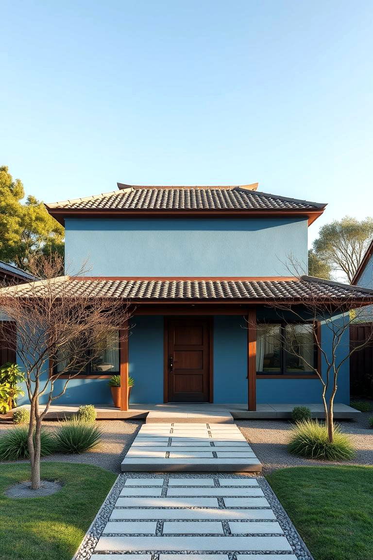 Minimalist Zen Retreat - 24 blue exterior home with a brown roof ideas