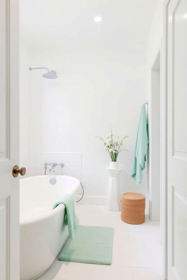 Mint Green Accents in an All White Bathroom - 24 Mint Green Bathroom Ideas