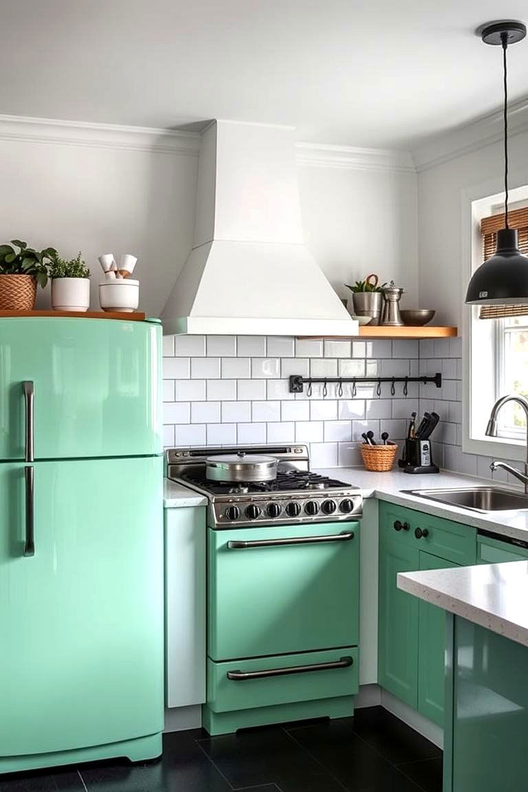 Mint Green Appliances with Black Accents - 24 Mint Green Kitchen Ideas
