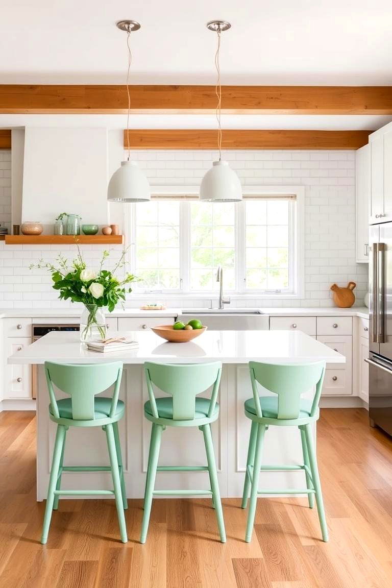 Mint Green Bar Stools for a Stylish Statement - 24 Mint Kitchen Decor Ideas