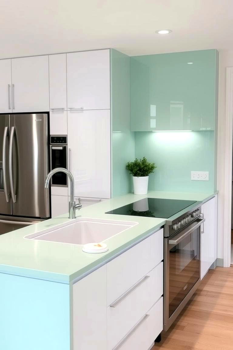 Mint Green Countertop with White Accents - 24 Mint Green Kitchen Ideas