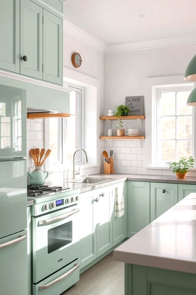 Mint Green Delights for a Fresh Feel - 24 Kitchen With Colored Appliances Ideas