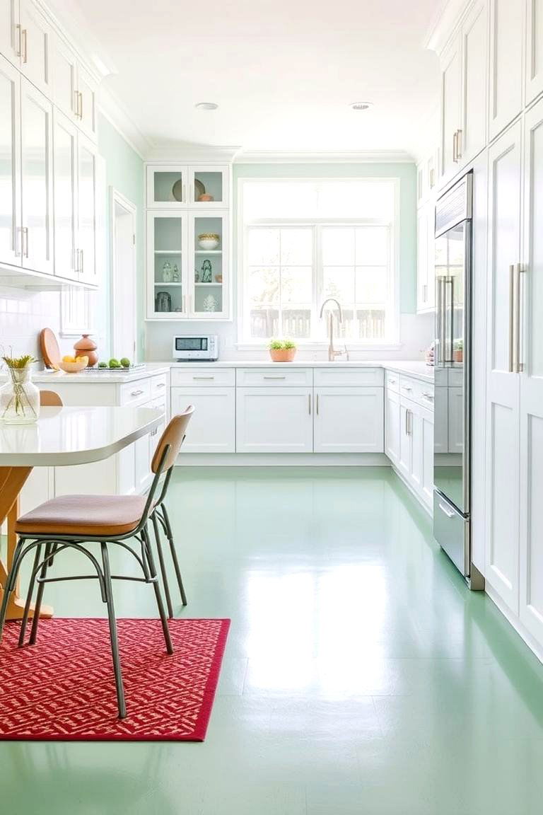Mint Green Flooring with White Cabinets - 24 Mint Green Kitchen Ideas