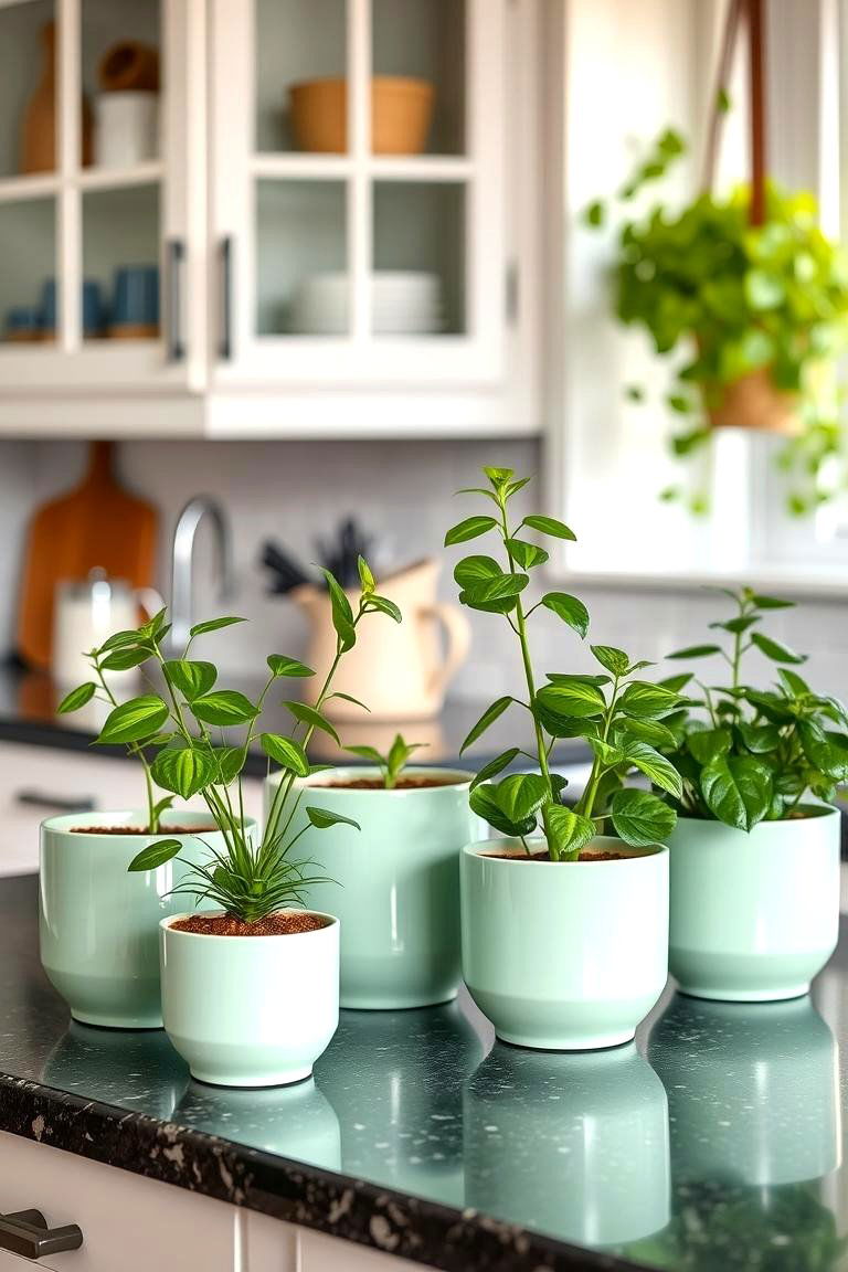Mint Green Plant Pots for a Natural Touch - 24 Mint Kitchen Decor Ideas