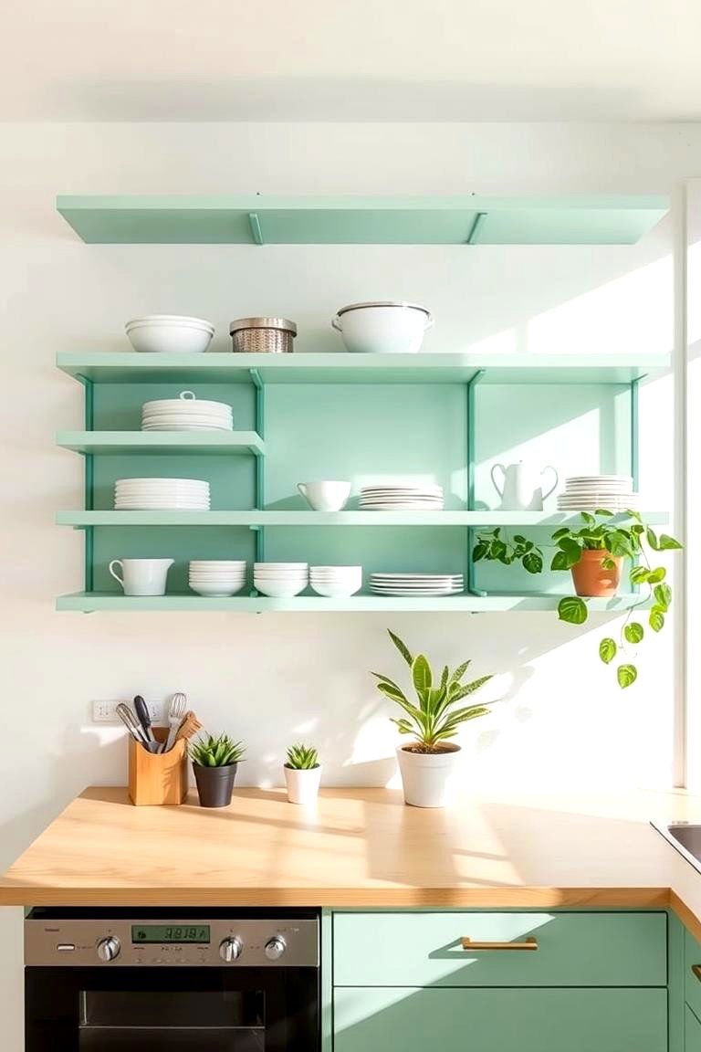 Mint Green Shelving for an Open and Airy Feel - 24 Mint Kitchen Decor Ideas