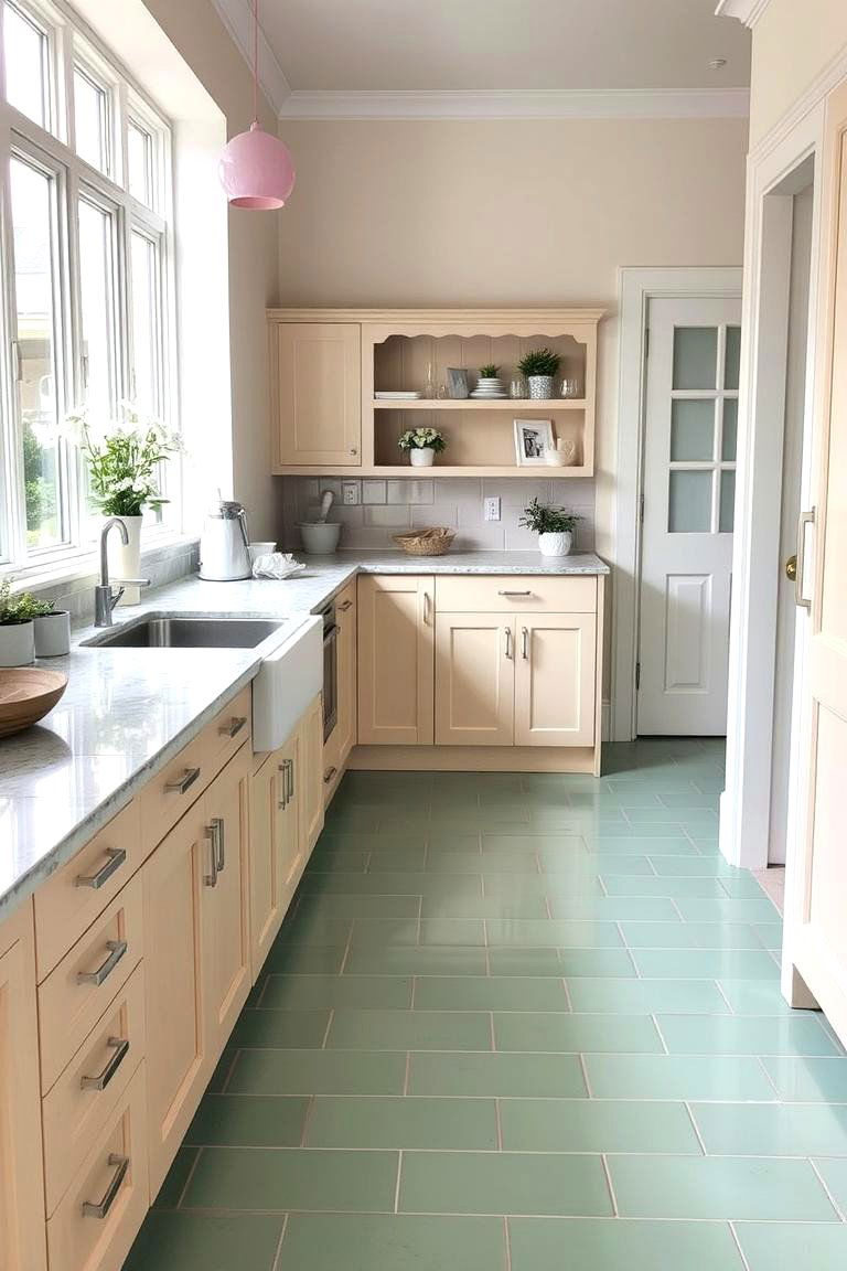 Mint Green Tiled Floor - 24 Mint Green Kitchen Ideas