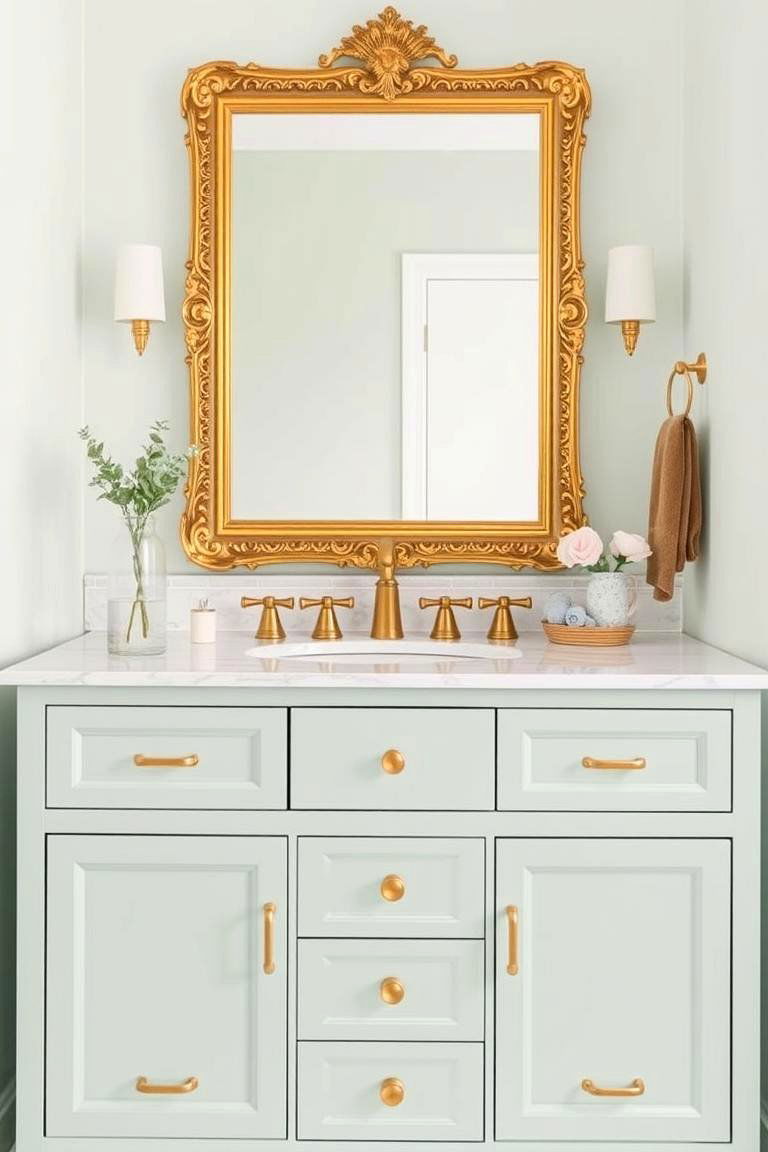 Mint Green Vanity with Gold Accents - 24 Mint Green Bathroom Ideas