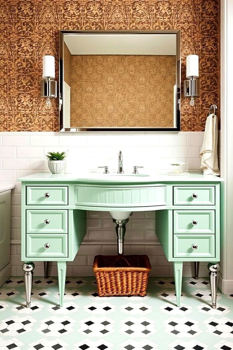 Mint Green Vanity with Retro Vibes - 24 Bathroom With Green Vanity