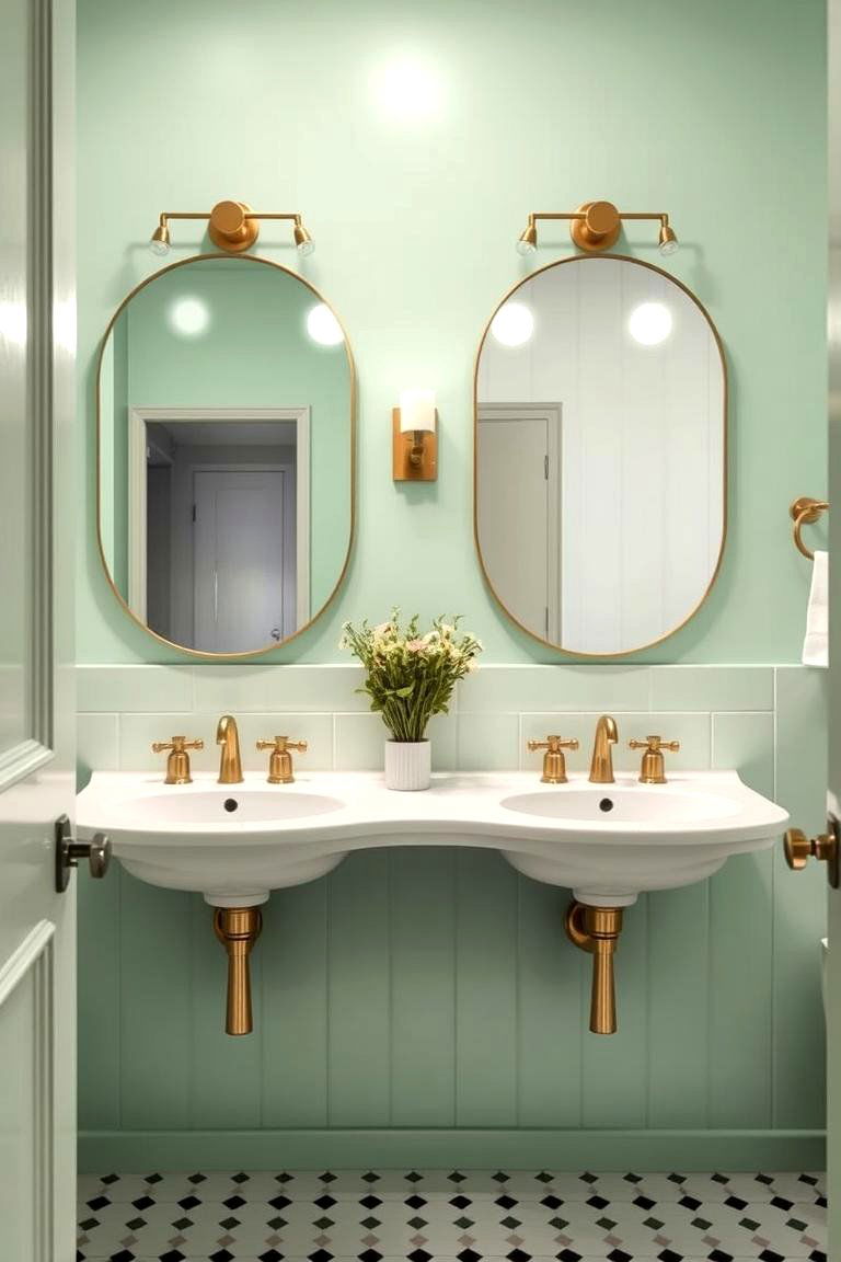 Mint Green and Brass Fixtures for a Retro Touch - 24 Mint Green Bathroom Ideas
