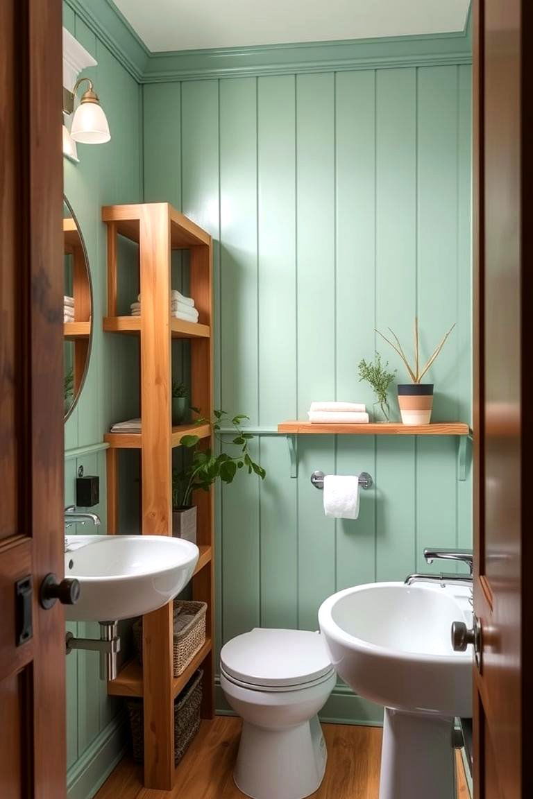 Mint Green and Natural Wood Combination - 24 Mint Green Bathroom Ideas