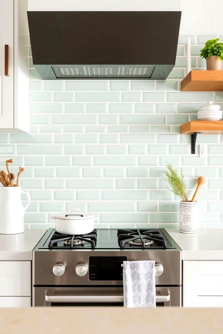 Mint Green and White Tiled Backsplash - 24 Mint Green Bathroom Ideas
