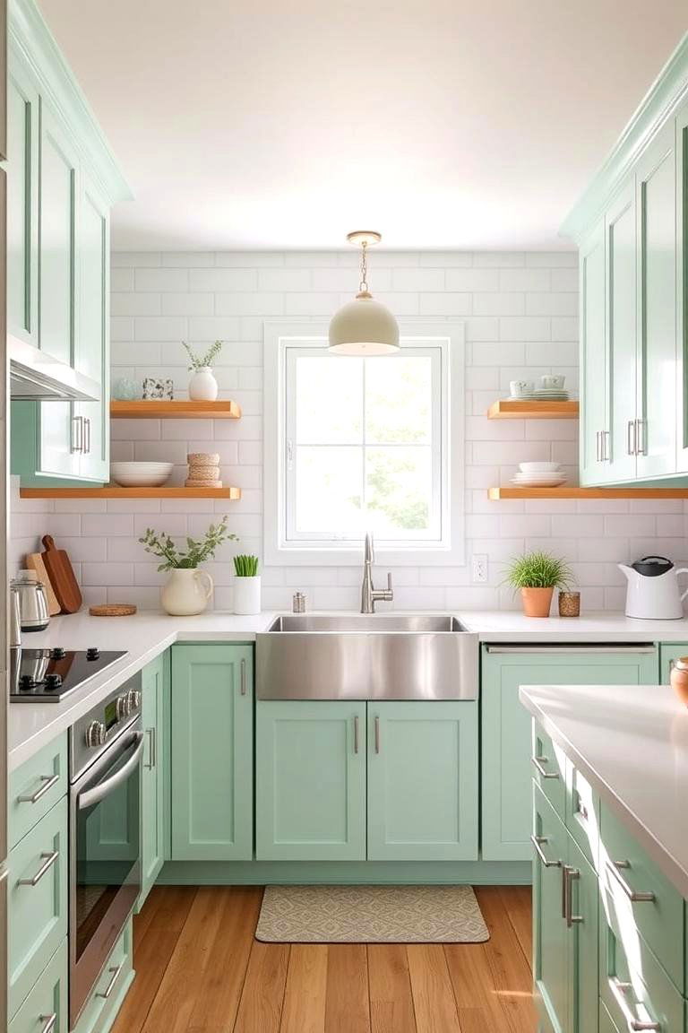 Mint Green for a Fresh Light Feel - 24 Green Kitchen Cabinet Ideas